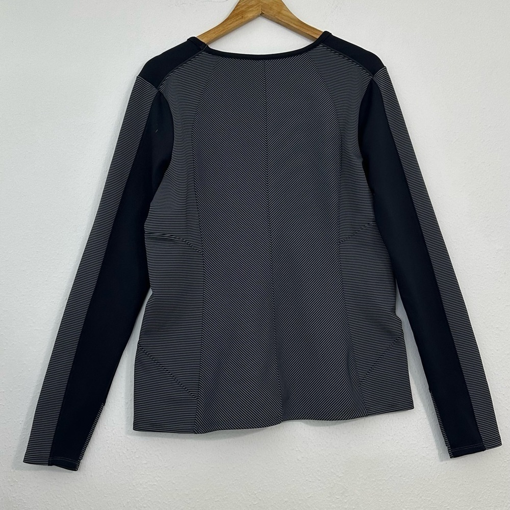 Athleta Black and Gray Stripes Sweatshirt With Zipper Pockets Run Gym Size L - Picture 4 of 14